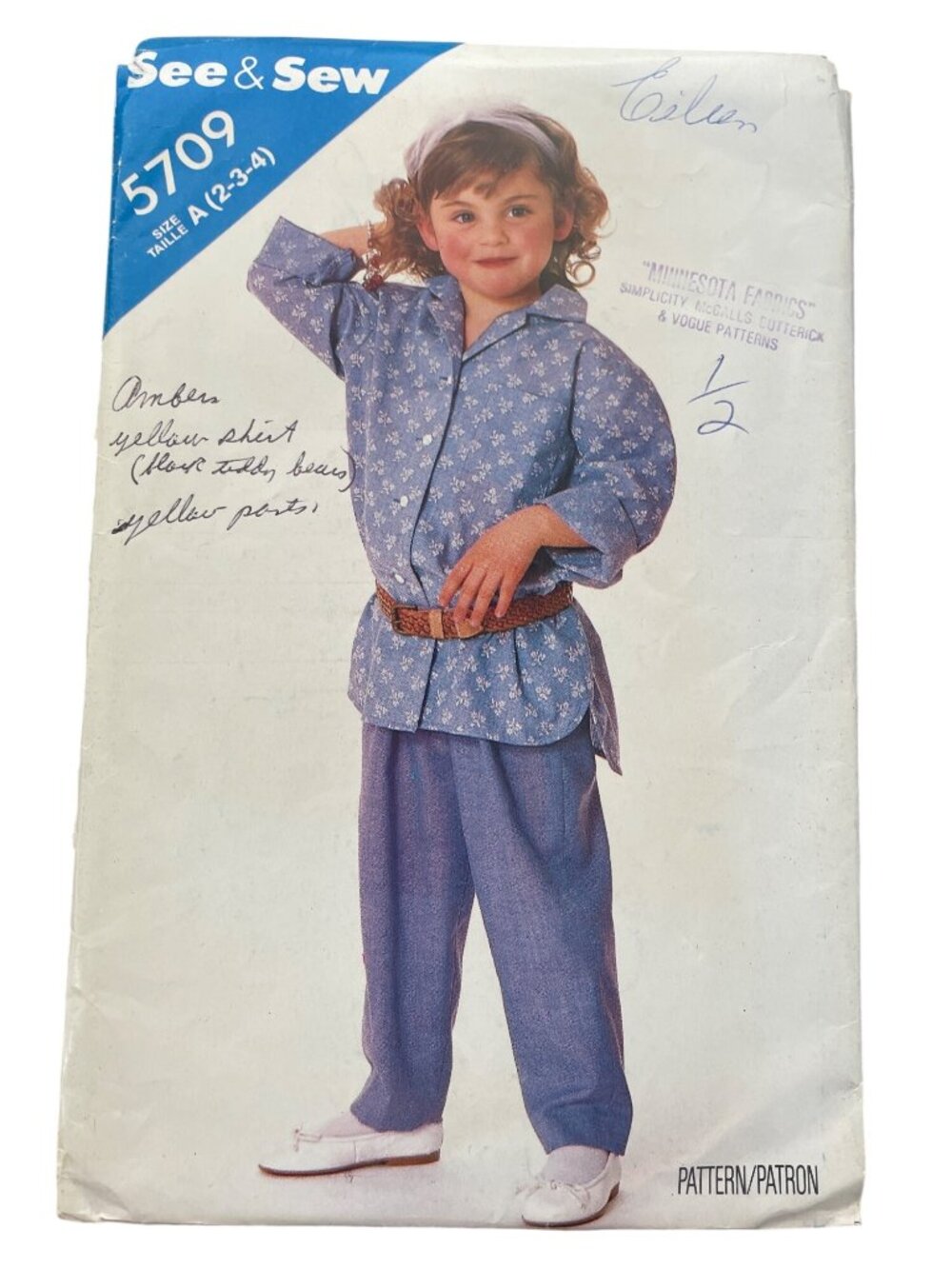 Vintage 80s See & Sew Butterick 5709 Sewing Pattern Size 2 3 4 Shirt & Pants CUT